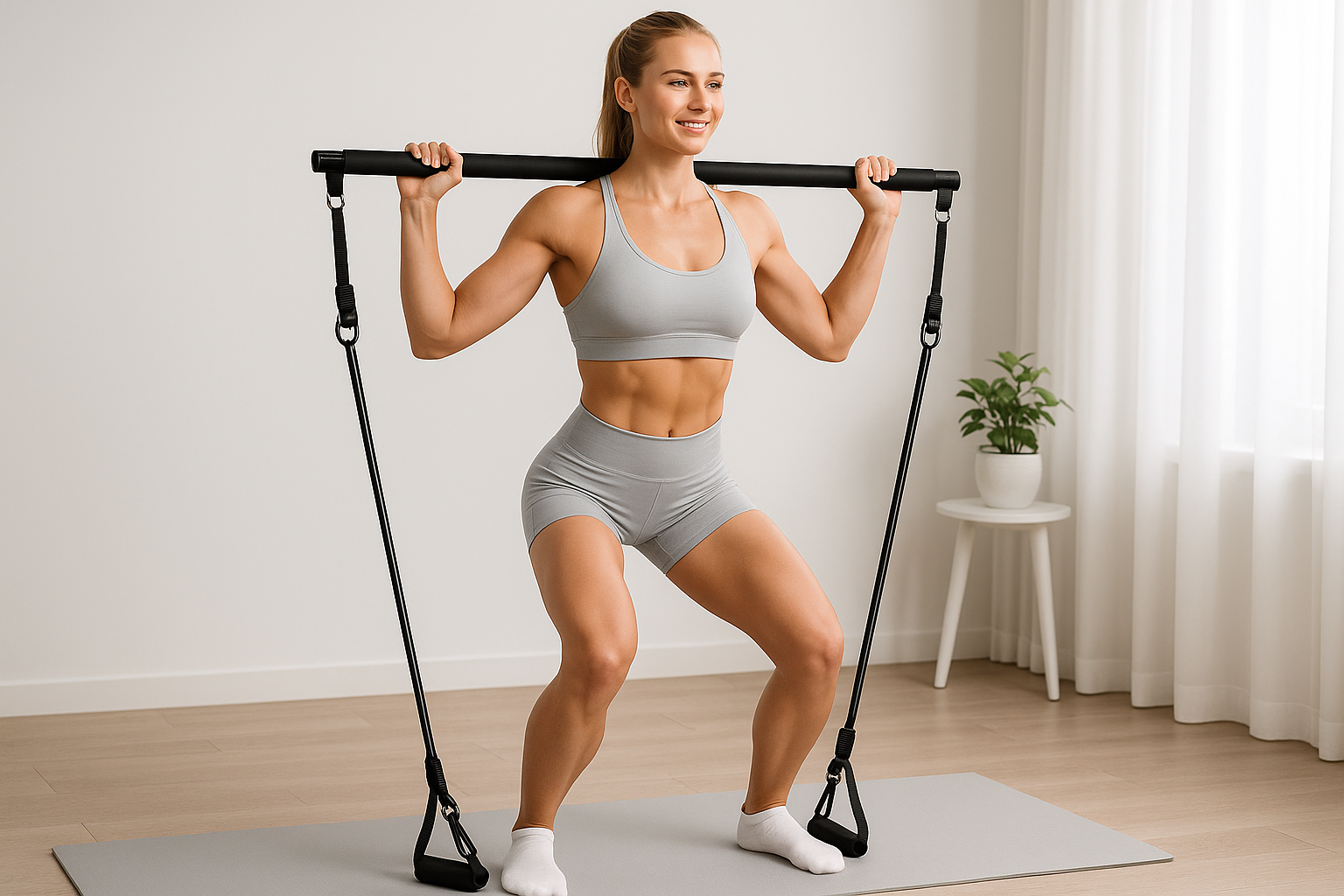 Utilisation barre Pilates en action